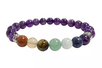 Pulseira Ametista 7 chakras A perles 8mm