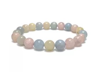 Pulseira de Berilo com Água-Marinha e Morganita A Contas de 10 mm