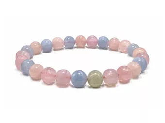Pulseira de Berilos Água-Marinha e Morganita A Contas de 6-7 mm