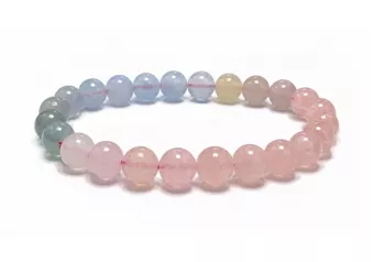 Pulseira de Berilos Água-Marinha e Morganita AAA Contas de 8 mm