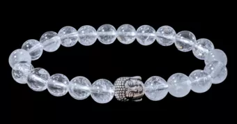 Pulseira de cristal de rocha e Buda com contas de 8 mm