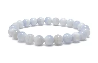 Pulseira de Calcedônia Azul Listrada A Contas 8-9 mm