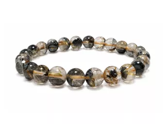 Pulseira de Cristal de Rocha com Rutilo de Hematita AAA Contas 6,5–7,5 mm