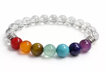 Pulseira de cristal de rocha com 7 chakras e contas de 8 mm