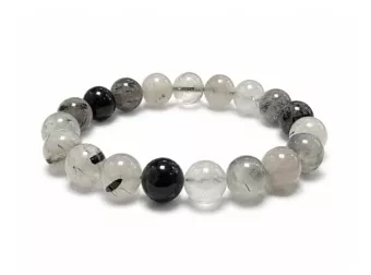 Pulseira de Cristal de Rocha com Turmalina A contas 10mm