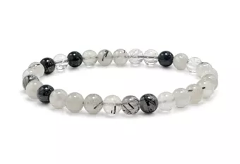 Pulseira de Cristal de Rocha com Turmalina A contas 6-7mm