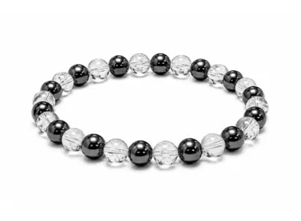 Pulseira de Hematita e Cristal de Rocha A Contas de 6-7 mm