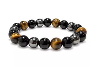 Pulseira de Hematita Olho de Tigre Obsidiana Negra A Contas 10 mm