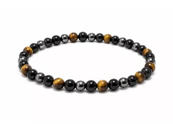 Pulseira de Hematita Olho de Tigre e Obsidiana Negra A Contas de 4 mm