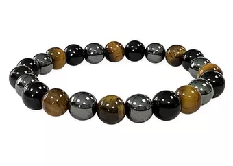 Pulseira Hematita Olho de Tigre Obsidiana Negra contas 8mm