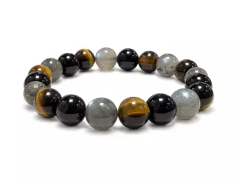 Pulseira de Labradorita Olho de Tigre Obsidiana Negra com Contas de 10 mm