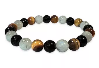 Pulseira de Labradorita, Olho de Tigre & Obsidiana Negra Com contas de 8mm