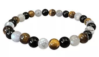 Pulseira de Labradorita, Olho de Tigre e Turmalina A contas 6mm