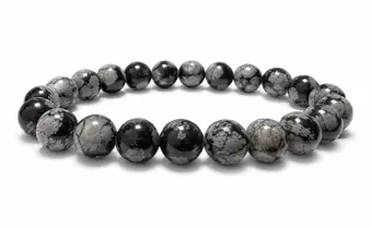 Pulseira de Obsidiana Floco de Neve A Contas de 8-9 mm