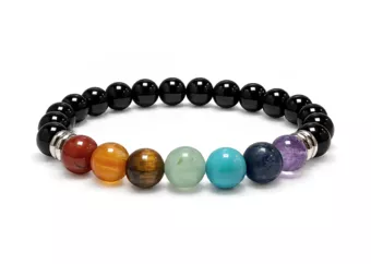 Pulseira de Ônix 7 Chakras A Contas 8 mm