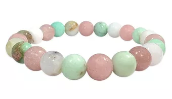 Pulseira de opala rosa e crisoprase AA com contas de 8 mm