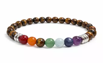 Pulseira olho de tigre com 7 chakras e contas de 6 mm