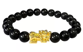 Pulseira de obsidiana preta e Pixiu 8mm