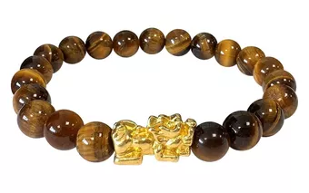 Pulseira olho de tigre e pérolas Pixiu 8mm