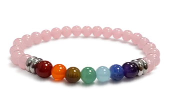 Pulseira Quartzo Rosa 7 Chakras A contas 6mm