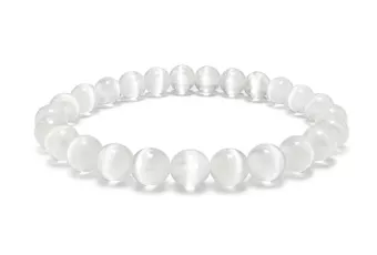 Pulseira de Selenita Olho de Gato A contas de 6mm