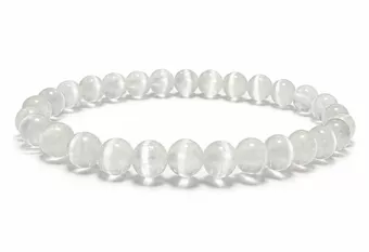 Pulseira de Selenita Olho de Gato AA contas de 6mm