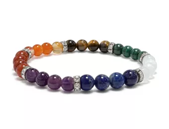 Pulseira 7 Chakras e Strass A+ Contas de 6 mm