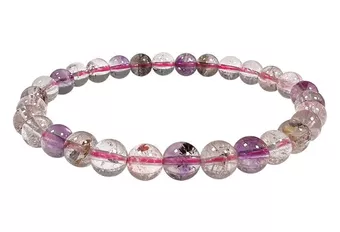 Pulseira de Super Seven AA Quartzo com Inclusões Contas 6 mm