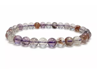 Pulseira Super Seven Quartzo Fantasma Roxo AA Contas 6–7 mm
