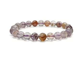 Pulseira Super Seven Quartzo Fantasma Violeta AA Contas 8–9 mm