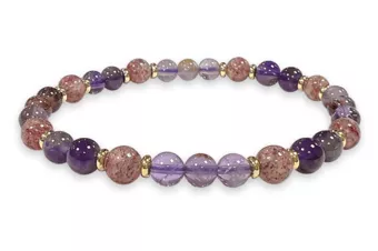 Pulseira de pérolas Super Seven e Ouro 6mm
