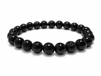 Pulseira Turmalina Negra AB contas de 7-8mm