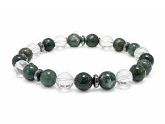 Pulseira de Cristal de Rocha e Ágata Musgo AA contas 8mm