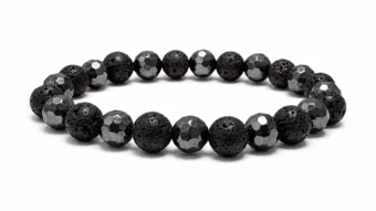 Pulseira de Hematita facetada e Pedra de Lava A contas 8mm