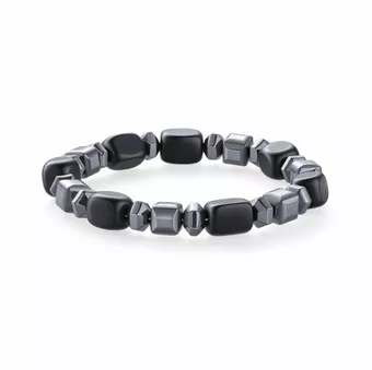Pulseira de Obsidiana Negra e Hematita A contas 8mm