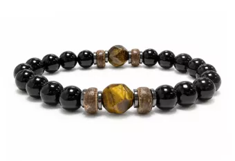 Pulseira de Ônix Preto e Olho de Tigre A contas 8mm