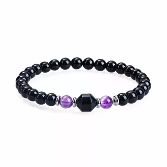 Pulseira de Ametista e Ônix Preto AA contas 6mm