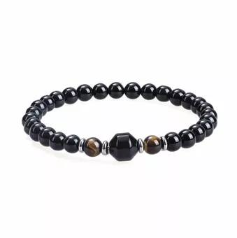 Pulseira de Olho de Tigre e Ônix Preto A contas 8mm