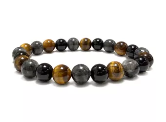 Pulseira de Larvikita, Olho de Tigre e Ônix Preto A contas 8mm