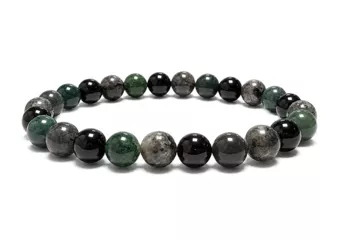 Pulseira de Larvikita, Ágata Musgo e Ônix Preto A contas 8mm