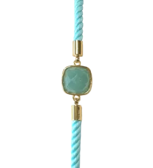 Bracelete Cordão Latão Amazonite Quadrado Facetado 11mm