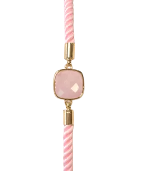 Bracelete em latão Quartzo Rosa Quadrado Facetado 11mm
