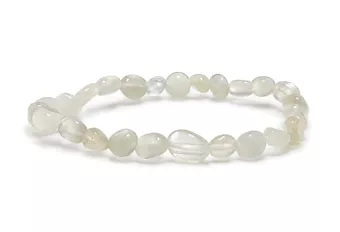 Pulseira de Pedra da Lua Branca com Pedras Roladas A 6-8 mm