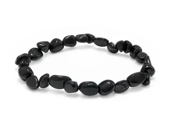 Pulseira de Obsidiana Negra com Pedras Roladas A 6-8 mm
