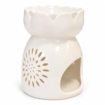 Queimador de Perfume Lótus Branco em Cerâmica 11 cm