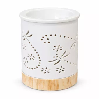 Queimador de Perfume Branco com Decoração de Libélulas em Cerâmica 11 cm