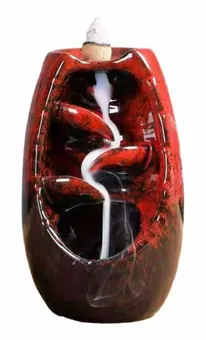 Incensário em cerâmica com refluxo vermelho Cascata de folhas 13cm