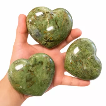 Conjunto de 3 corações serpentinos polidos, 1,044 kg