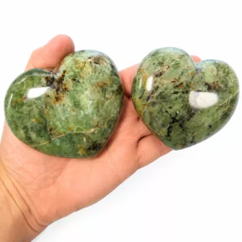 Conjunto de 2 corações serpentinos polidos, 0,620 kg
