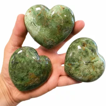 Conjunto de 3 corações serpentinos polidos, 0,700 kg